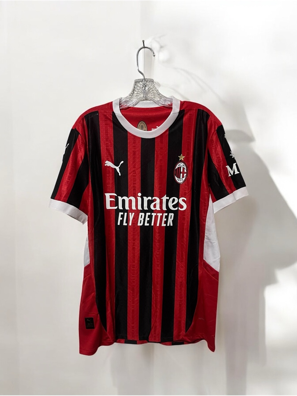 Puma AC Milan Red and Black Striped Jersey with White Accents